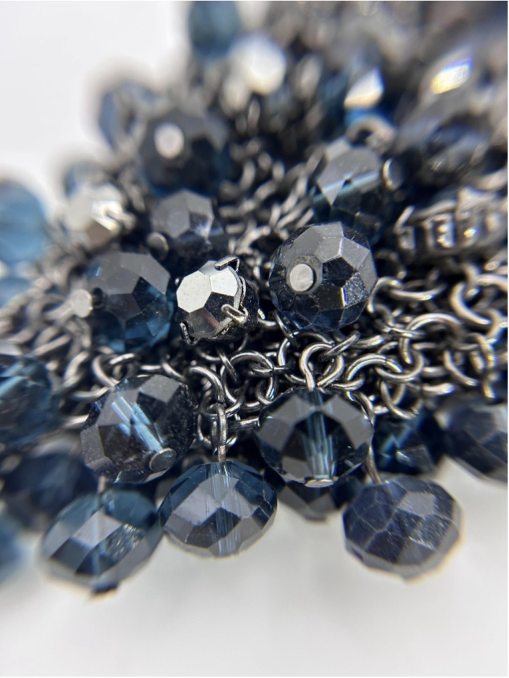 Necklace‎ Blue Glass Beaded Bib Statement Gunmetal Chain Fashion Womens Jewelry - Picture 4 of 9